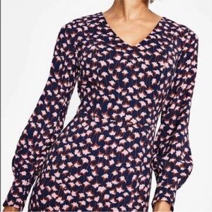 Boden Womens Hannah Navy Burnt Amber Crocus V-Neck Career Dress Sz 8P NWT As Is